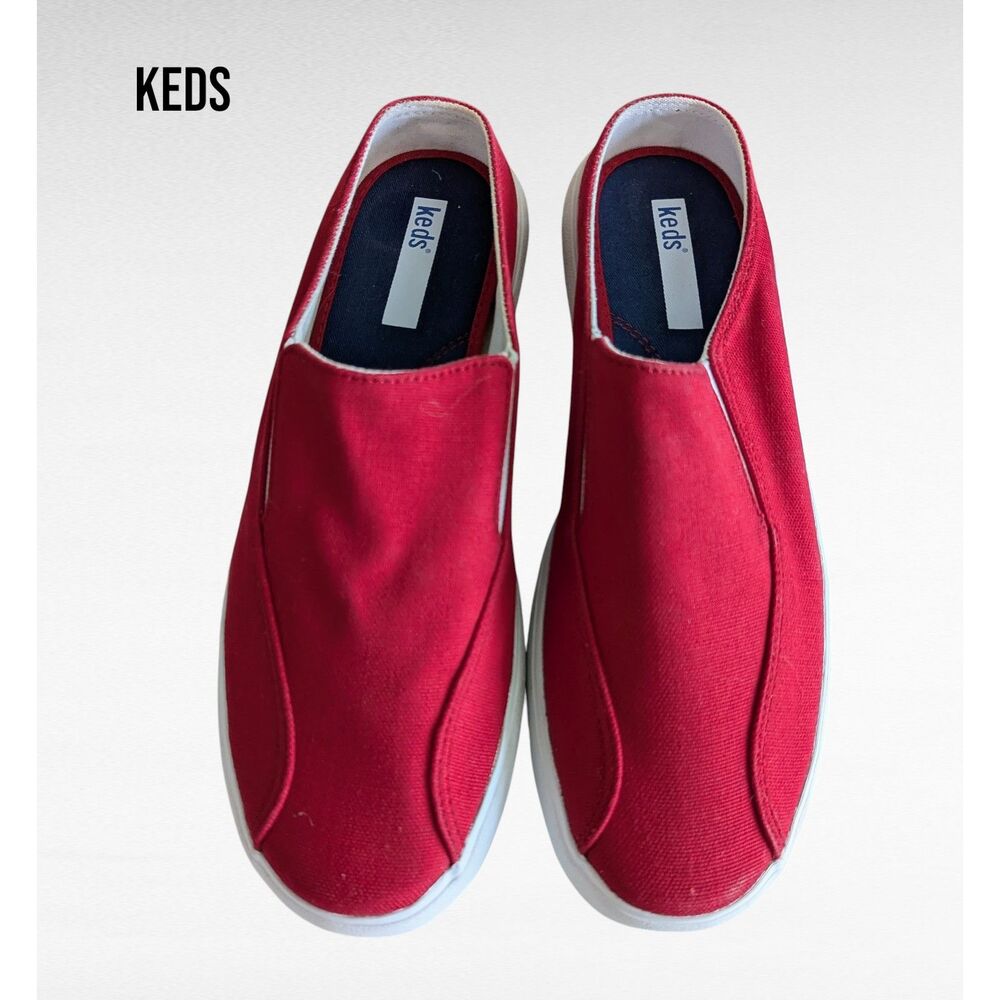 Keds Womens 9 Red Canvas Slip On Sneakers Moxie Mules Shoes White Sole